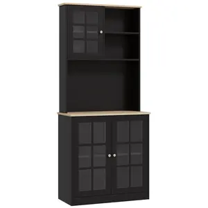 HOMCOM Kitchen Pantry Cabinet, 72" Freestanding Storage Cabinet with Hutch, Large Countertop, Glass Doors and Adjustable Shelves, Microwave Cabinet, Coffee Bar Cabinet for Dining Room, Black On-Site