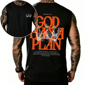 Vintage Washed "God Has A Plan" Tank Top | Christian Crown Print Oversized Cotton Vest Unisex Streetwear
