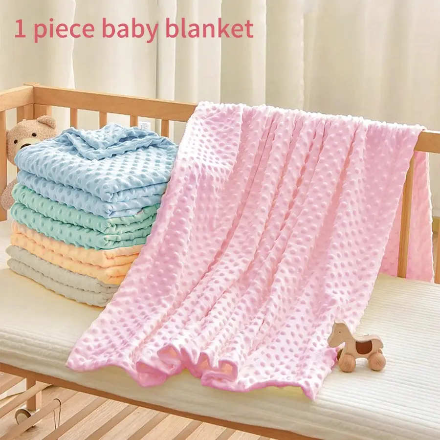 Soft Polka Dot Minky Baby Blanket, Multi-Functional Stroller Wrap, Comfortable Bubble Pattern Nap Mat, Unisex Infant Massage Blanket