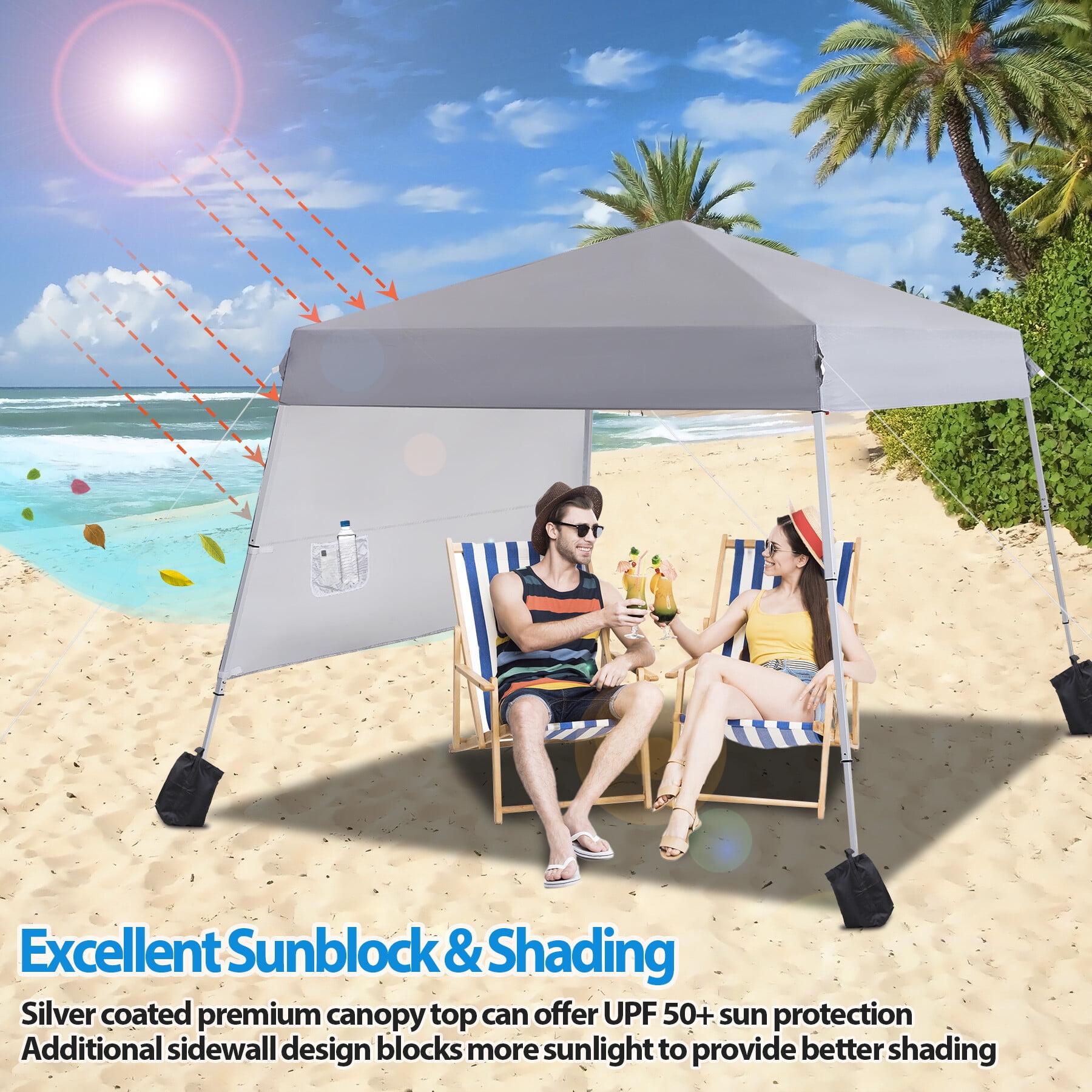 SEGAWE 8x8 Ft Pop Up Canopy, Outdoor Canopy Tent with Wheeled Bag, 4 Sand Bags, 8 Stakes, 4 Ropes for Camping, Beach, Backyard