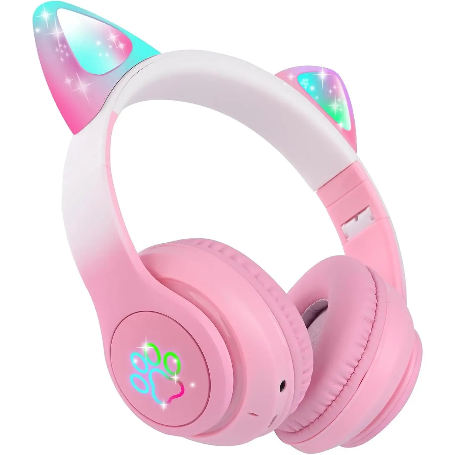 Wireless Headphones LED Light up Cat Bluetooth Headphones, Color Changing Cat Ear Wireless Headsets with Microphone for/Girls/School/Christmas (Pink Pro)