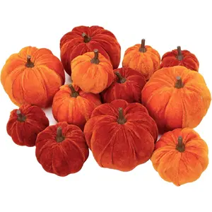 12 Pcs Artificial Velvet Pumpkins in Assorted Sizes for Fall Harvest Halloween Holiday Table Farmhouse Home Decorations