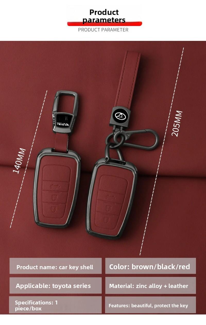 Toyota Car Key Fob Shell Case Zinc Alloy Leather for CHR Camry Corolla RAV4 Highlander C-HR Prius Land Cruiser Prado Keychain Accessories Gift for Men Family