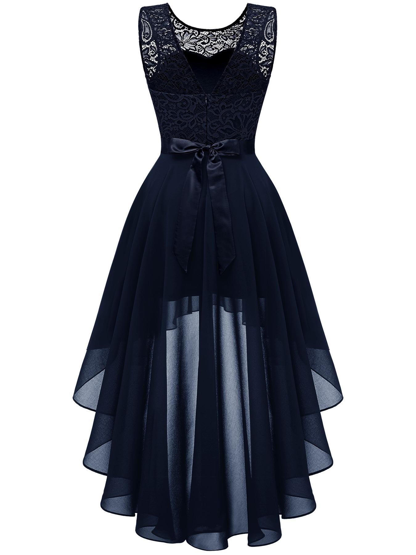 Women's 2024 Trendy Lace Tie Back High Low Bridesmaid Dress, Quince Dress, Summer Clothes Women, Solid Color Prom Dress for Party, Birthday Dress, Fall Outfit