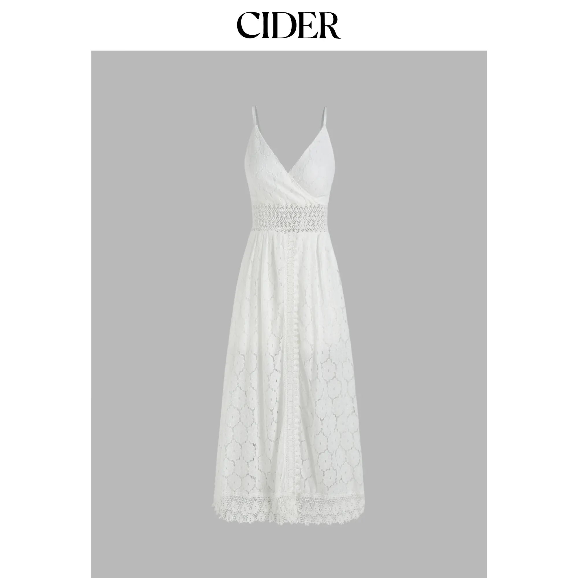 Cider [size 2-8] Lace Shirred V-Neck Slit Jumpsuit