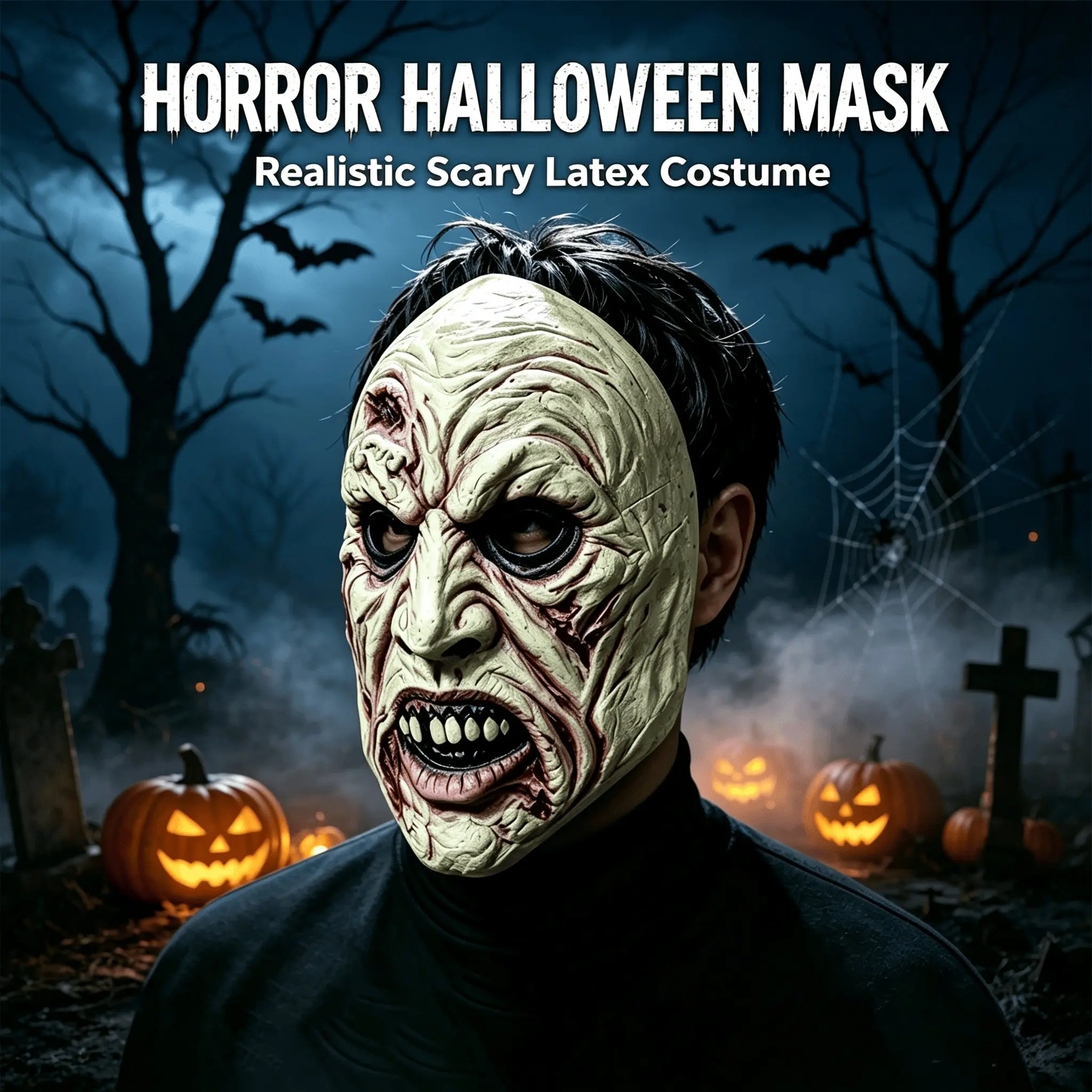 Halloween Spooky Scary horror zombie latex mask, Hyper Realistic demon killer mask, cosplay role-playing, party props, holiday gifts