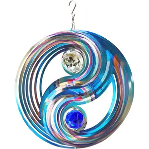 Mandala Wind Spinner w/Crystal-Fengshui 3D Stainless Steel Hanging Spinners Worth Gift Christmas Decoration Indoor/Outdoor Garden  Kinetic Yard Art 12 Inches Wind SculptureWind Spinner Mandala 3D