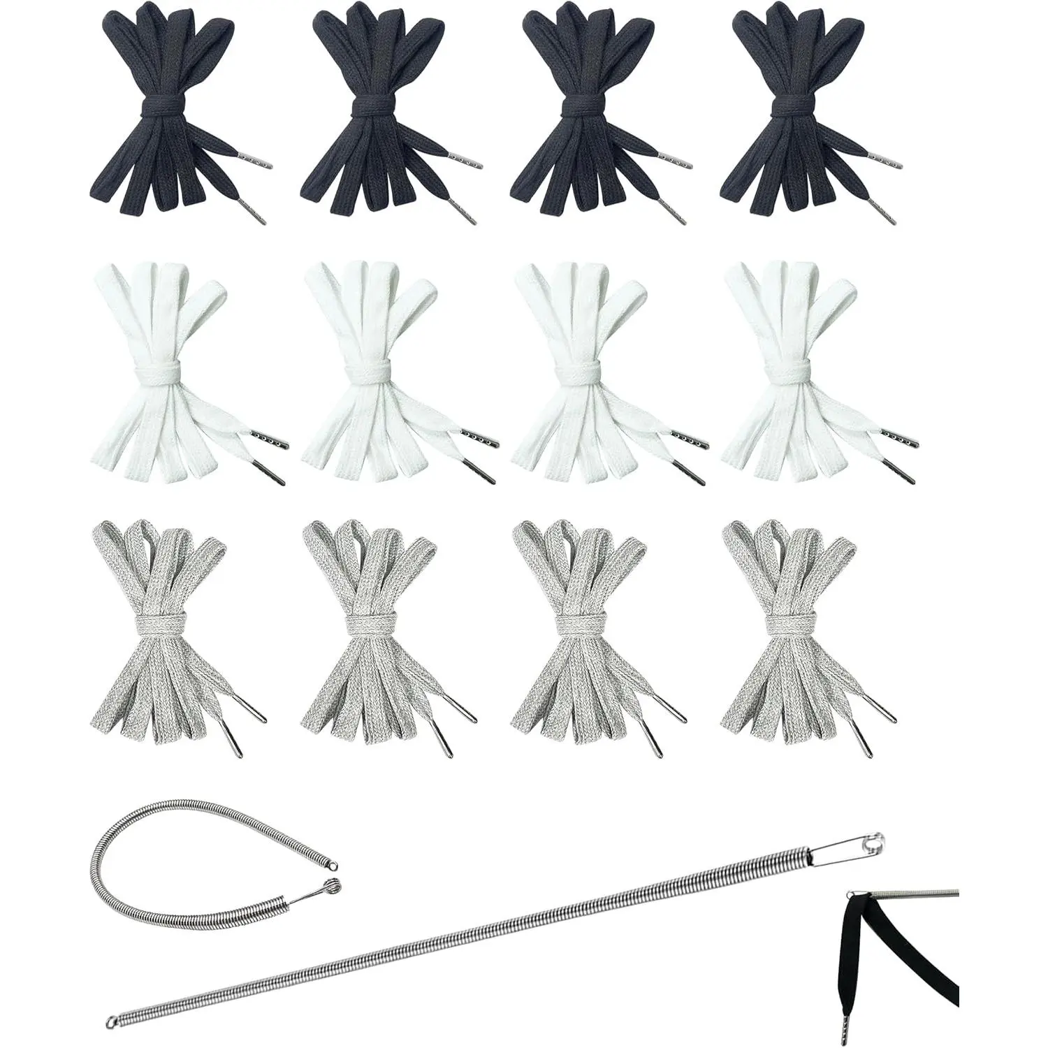 3/8" x 55" Flat Drawstring Cord with Easy Threader Replacement for Sweatpants Pants Hoodie Jackets Trunks 12Pcs Black/White/Gray