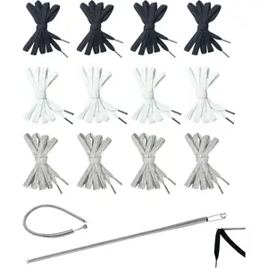 3/8" x 55" Flat Drawstring Cord with Easy Threader Replacement for Sweatpants Pants Hoodie Jackets Trunks 12Pcs Black/White/Gray