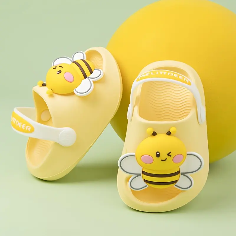 MELITTDEER Kids' EVA Clog Sandals - 3-6 Years, Cute Bee & Ladybug Motif, Pull-On Slip-On, Lightweight Breathable Low-Cut, Cotton Accents, Deer Logo, Beach Play, Prop 65 Safe, Girls' Footwear