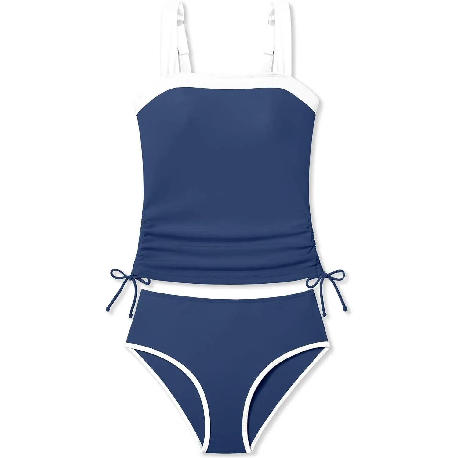 Teen Girls Tankini Swimsuit 2 Piece Bathing Suit Color-Block Drawstring Girls' Swimwear for 9-16 Years