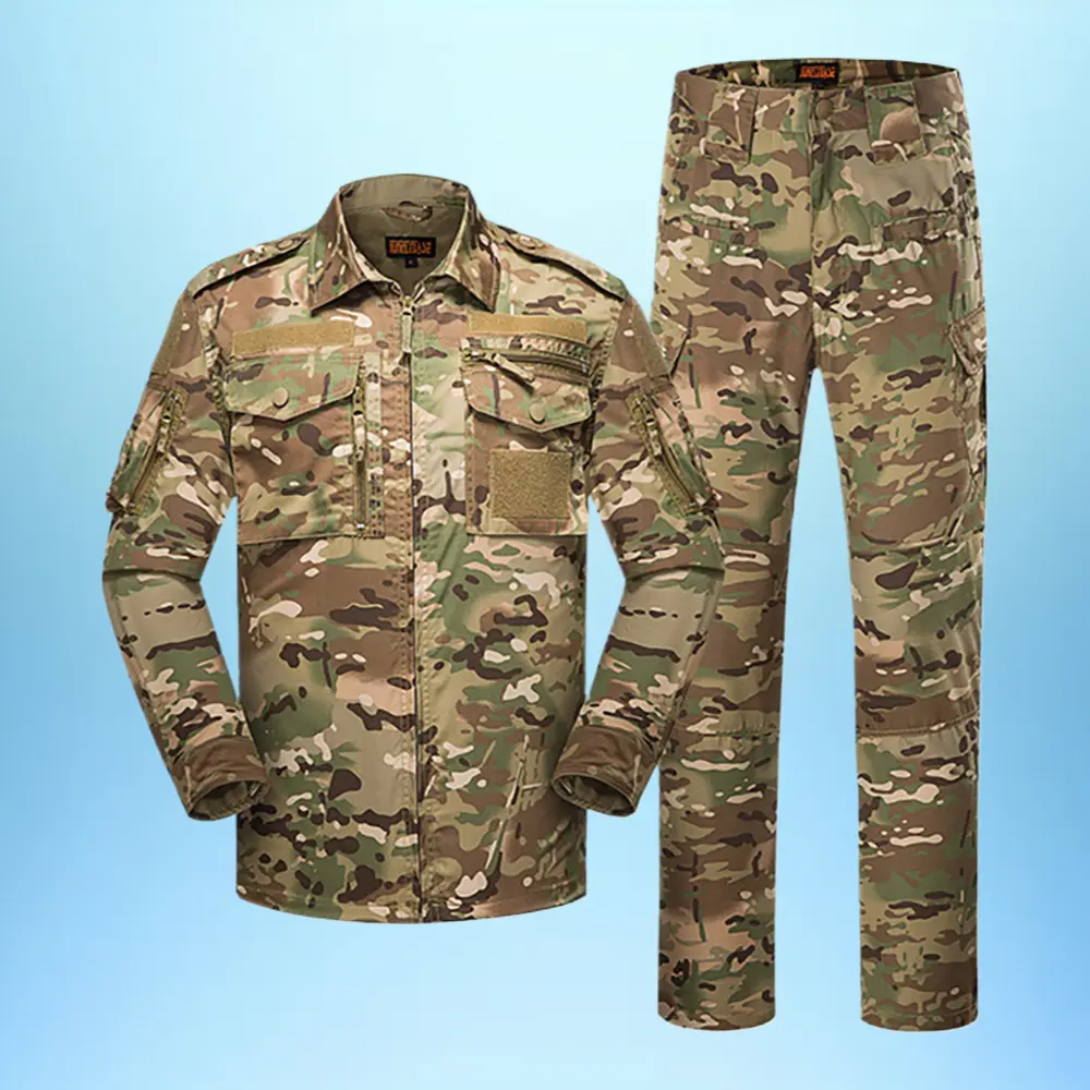 Men's Long Sleeve Camouflage Tactical Outfit - Breathable, Wear-Resistant Workwear Uniform with Reinforced Seams for Outdoor Training, Camping