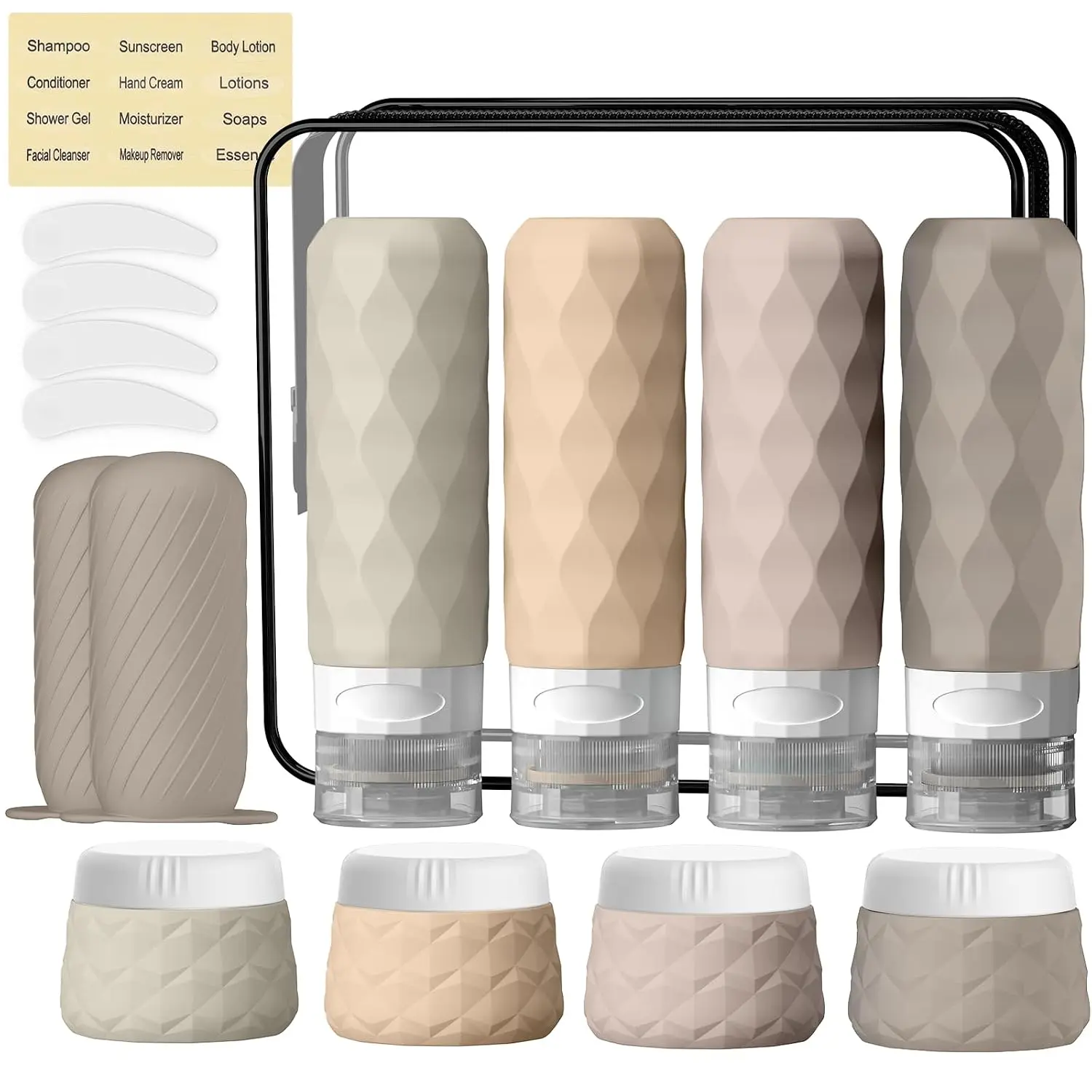 16Pack Travel Bottles for Toiletries, Bottles, Jars, and Covers | TSA Approved   Travel Size Containers Set, Leak Proof Refillable Liquids and Cream Essentials Kit(Cream)