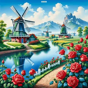 2D FLAT5D DIY Full Round Drill Diamond Painting Windmill Flowers Kit Art Craft 50x50cmSpark Your Inner Artist: DIY Diamond Painting Kits for Creative Joy & Stunning Art!