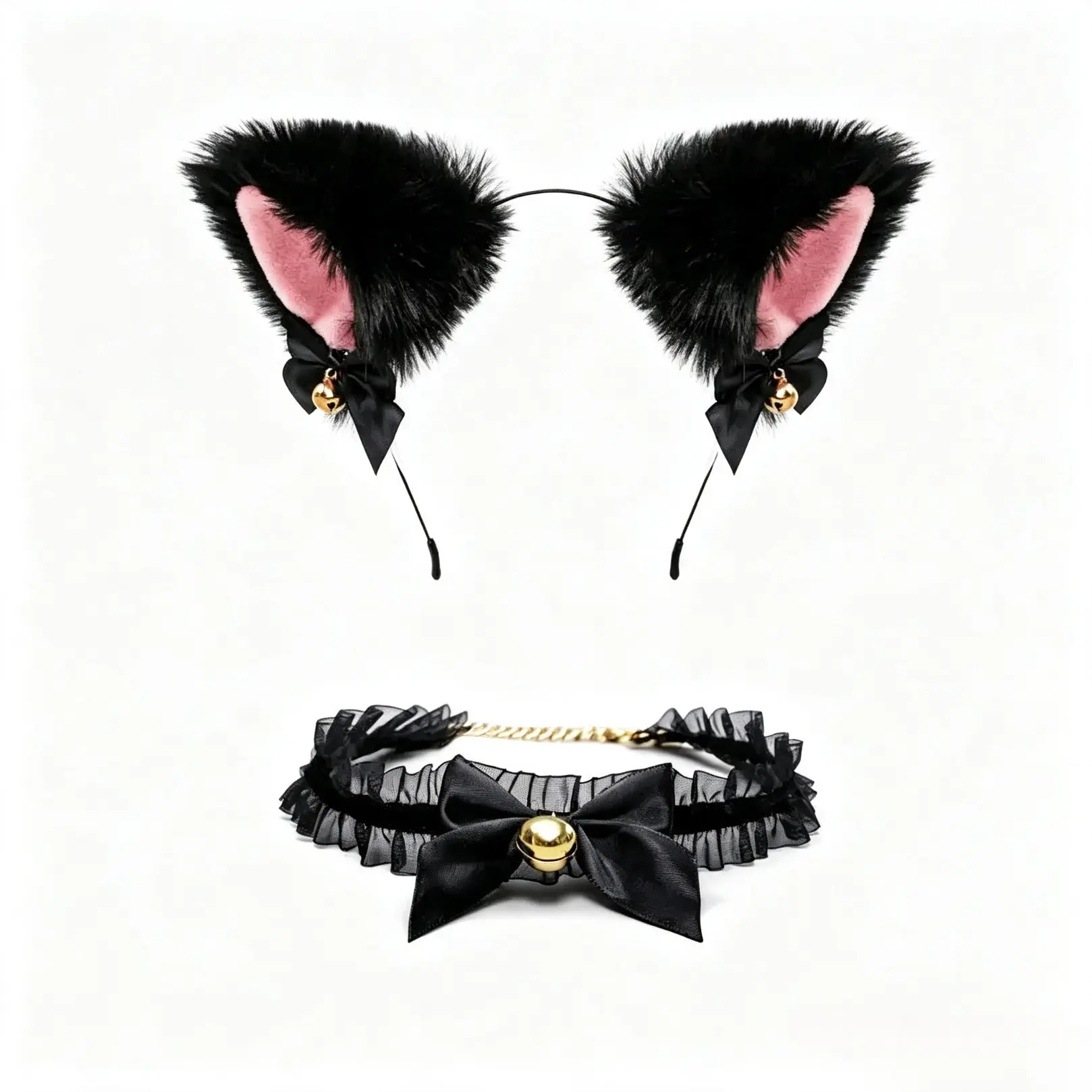 Cute Furry Fox Ear Headband With Bell Choker Set, Cosplay Costume Hair Accessories For Women Girls, Themed Headwear For Halloween Christmas Masquerade Party Daily Styling
