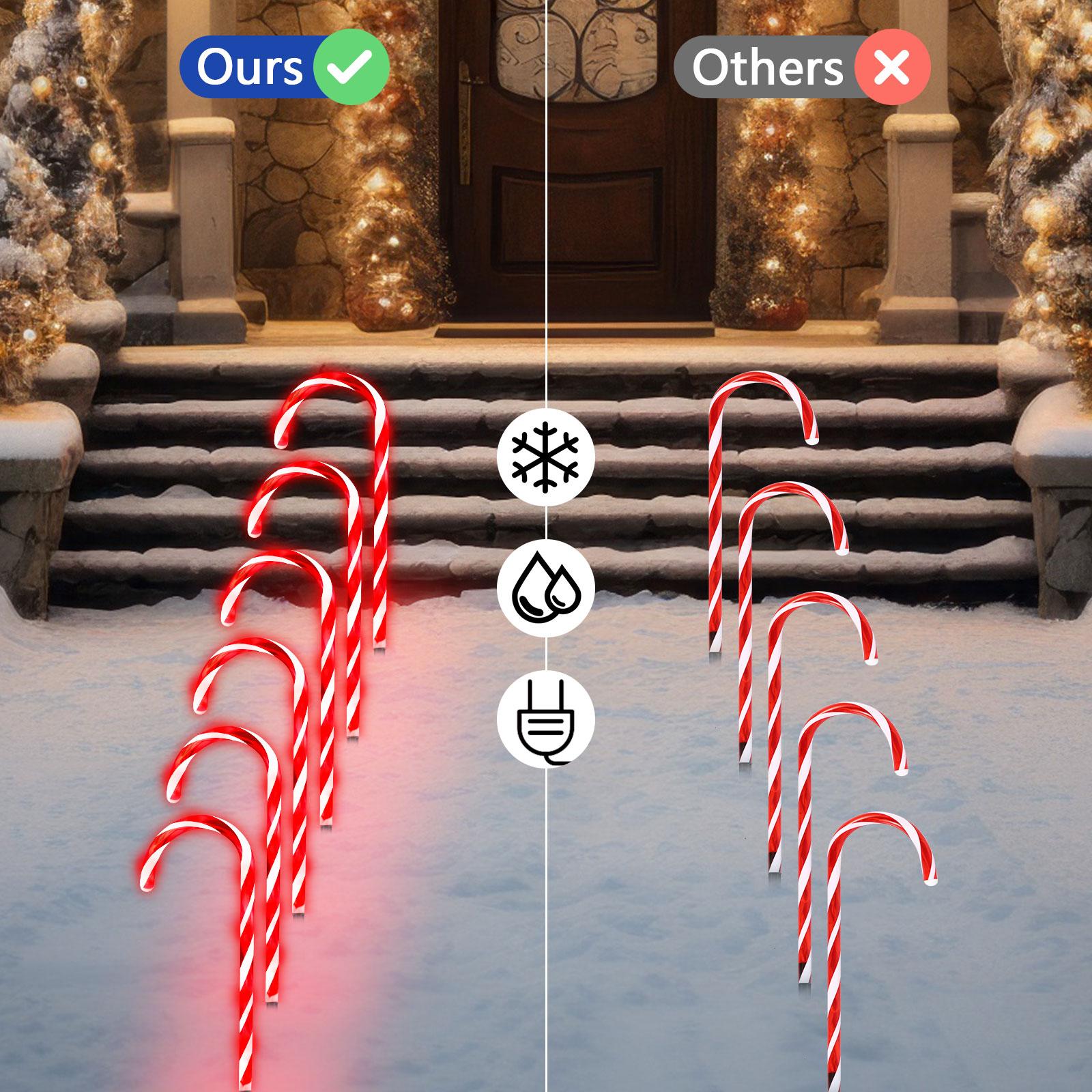 Candy Cane Christmas String Lights, Connectable Pathway Lights, 10-Piece Pathway Light Set Ideal for indoor/outdoor pathways, patios, gardens, lawn decorations, Christmas tree decorations, garden holiday decorations, and outdoor decor QH Red Ornaments