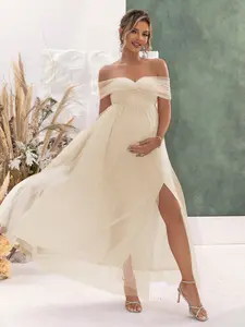 One-Shoulder High-Waisted Split Dress for Pregnant Women, Elegant Long Skirt, Comfortable and Stylish Maternity Wear
