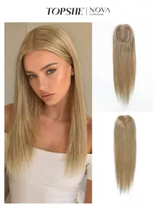 1pc 100% Premium Human Hair Blend Blonde Topper, Natural Straight Style, Invisible Silk Base with Clips for Instant Volume and Length, Breathable Hand-Tied Toupee for Women with Thinning Hair, Professional Office Ready Daily Wear Hairpiece