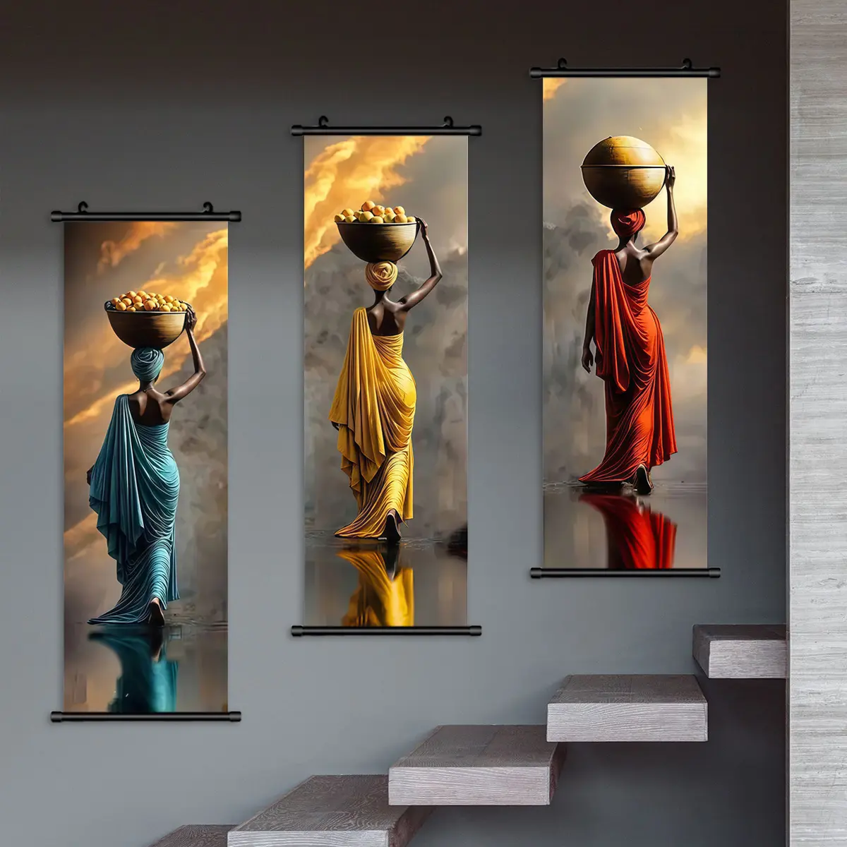 3-Piece Hanging Banner Set, African Women Poster, Plastic Wall Art, Modern Living Room Decor, Home Wall Decor, Office Wallpaper, Corridor & Wall Art