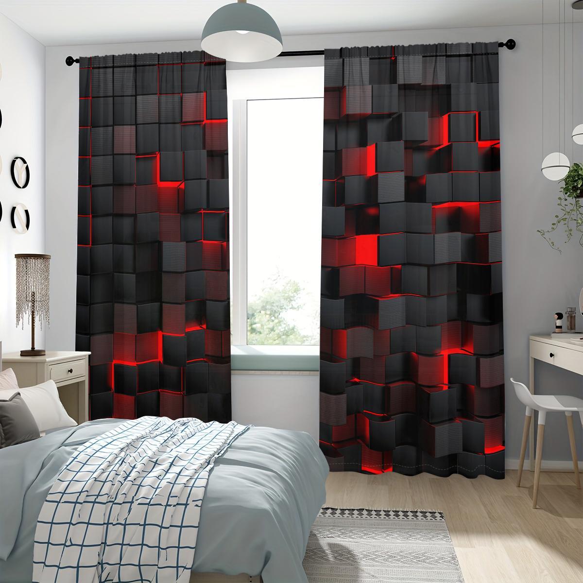 Abstract Geometric Pattern, 2 Counts/set Modern Simple Pole Pocket Design Window Drapes, Home Decorative Curtain for Bedroom, Living Room, Kitchen, Wardrobe, Study, Home Decoration Curtain, Home Essentials