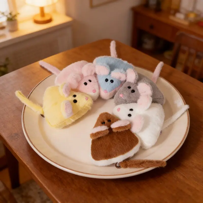 Plush Mouse Doll with Round Ears and Long Tail, Cute Animal Sweet Treat Toy, Soft Stuffed Collectible, Perfect Gift for Friends, Christmas, Birthday, Festival Decor
