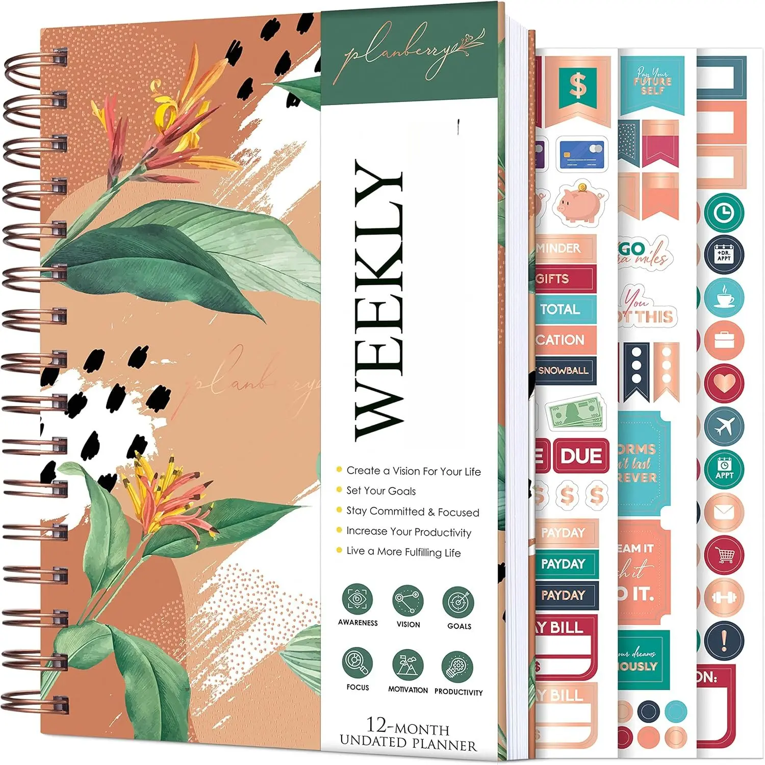 Weekly Planner - Undated Life Organizer & Budget Planner - Time Management, Goal Setting, To-Do List, Work-Life  & Habit  - 6.1? x 8.1? ( Terracotta)