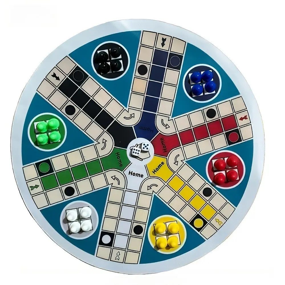 A set Game Board for 6 Players, Large Size 35cm/13.78 Inches - Includes: 1 Round Game Board, 24 Dice in 6 Colors, 2 Dice Cups. Classic Dice Game Board for 6 Players, with Numbered Pieces 1-6 - Family Dice Game for Game Nights, Christmas, and Halloween