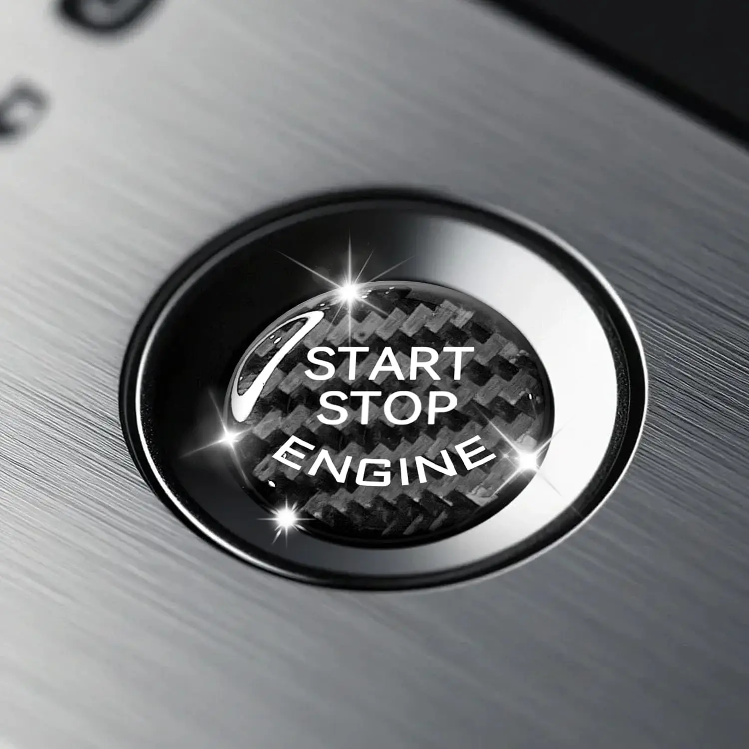 Push Start Button Cover, Carbon Fiber Engin Start Stop Buttons Cover,  -Button Starter  Decoration Sticker, Automotive Interior Accessories for   SUVs (Black)