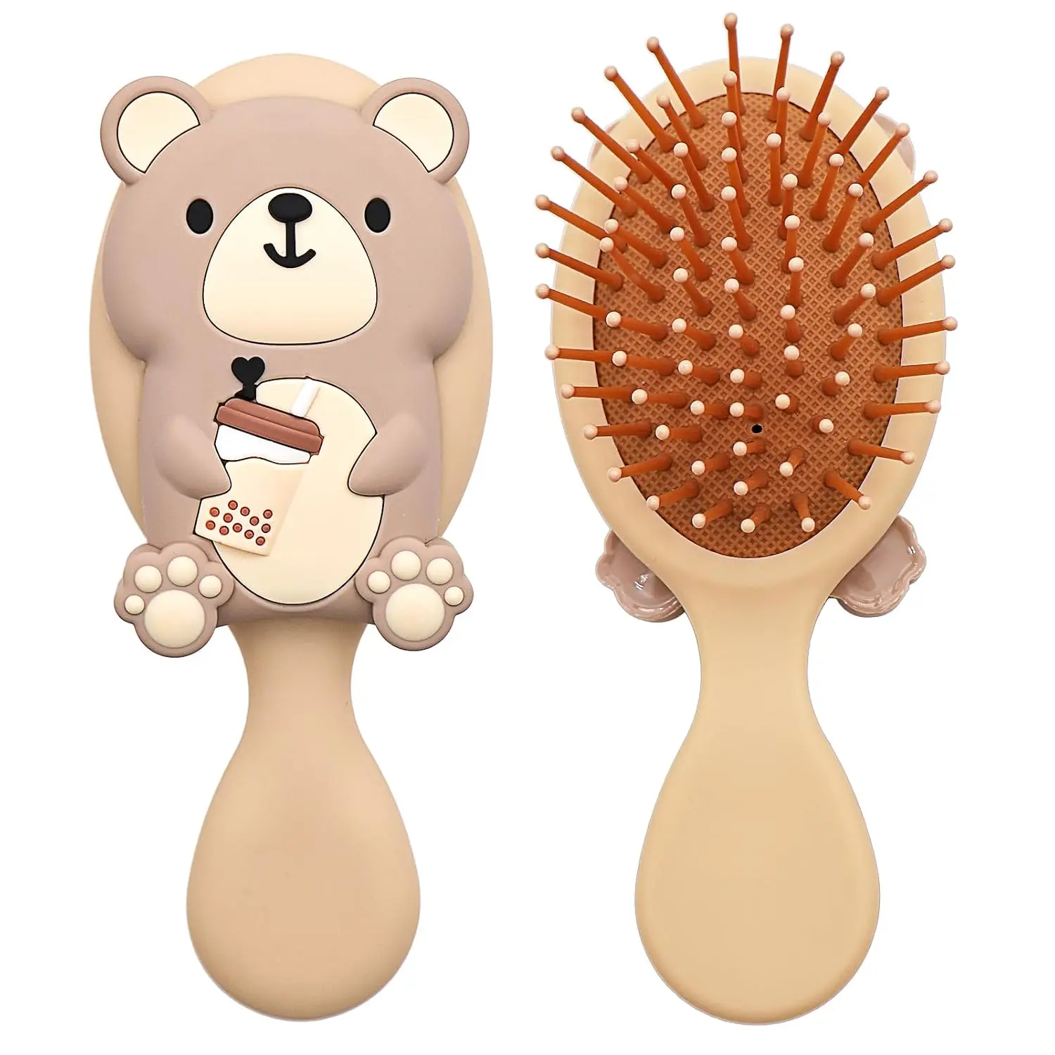 Children's Soft Bristle Massage Comb - Mini Hair Comb, suitable for thick, curly, sparse, long or short hair, travel essential (beige) |   The smooth nylon comb teeth and air cushion gently comb and massage the scalp; mini travel size, equipped with a sof