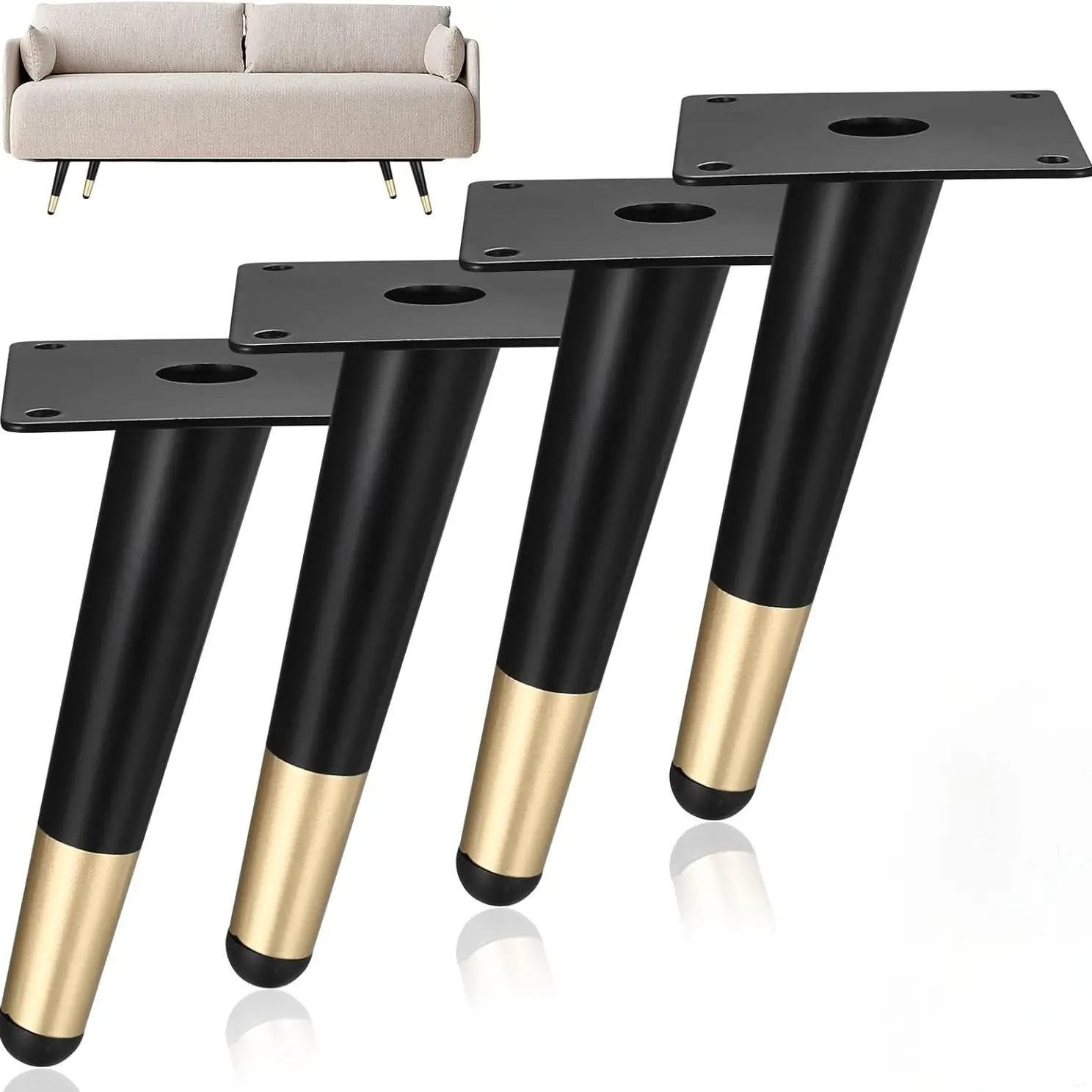 4-Piece Metal Furniture Legs, Adjustable Conical Feet, Finish, Replacement Parts for DIY Tables, Sofas, Cabinets