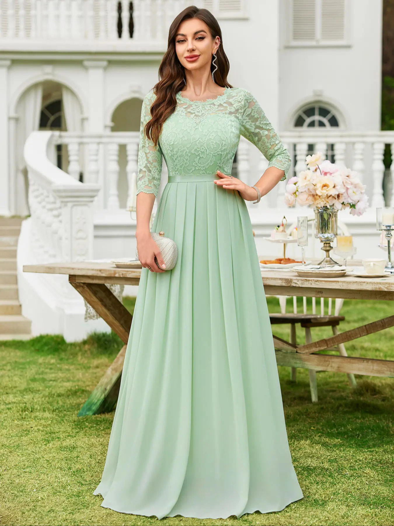 miusol women's formal floral lace evening party maxi dress Miusol Women's Plus Size Floral Lace Ruffle Trim Maxi Dress, Scoop Neck for  Bridesmaid and Formal Events