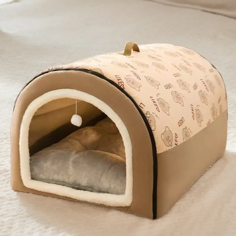 Warm Winter Dog House Mat Detachable Plush Cotton Puppy Shelter Washable Large Dog Bed House Comfortable Winter Cat Bed Castle Dogs Cats Pet Supplies