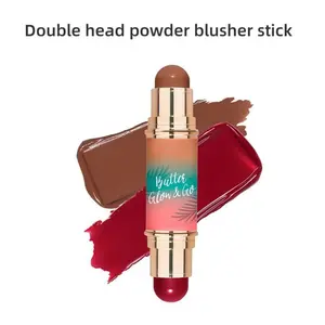 Butter Glow & Go Double Head Cream Blush Contour Stick Blendable Dual End Cheek Makeup, One Side Warm Blush Tint & One Side Soft Contour Shade, Smooth Creamy Texture Easy to Blend for Natural Dewy Cheek Glow, Portable On-The-Go Multi Use Face Makeup Stick