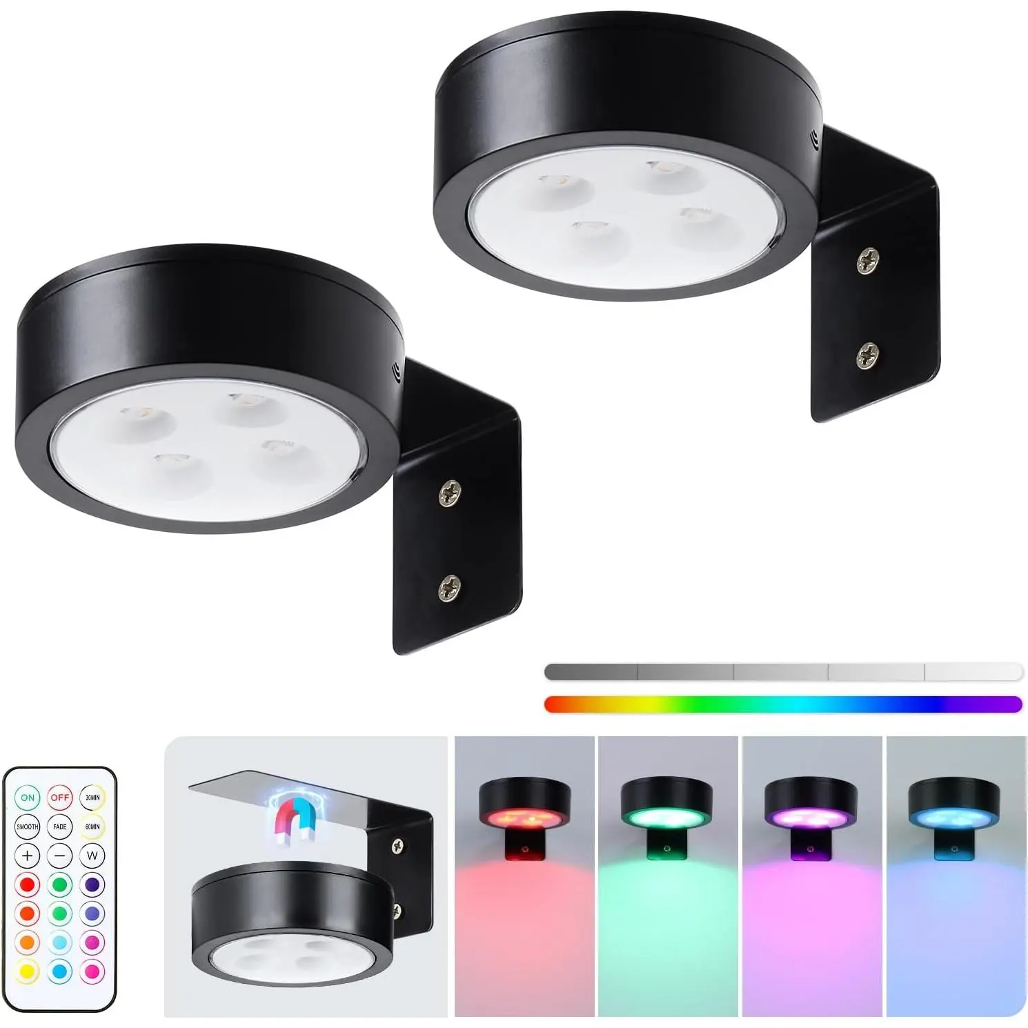 2/4Pack Wireless Battery Operated Painting Light with Remote Control,13 Color RGB Magnetic Led Art Display Light for Picture Frame, Dimmable and Timer Painting Light, Wall Decor Black display light