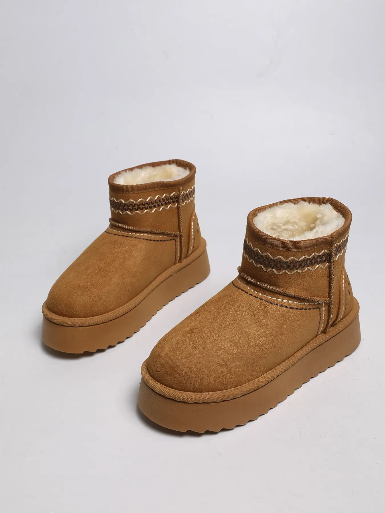 Vintage Patchwork Snow Boots for Women, Thick Sole Short Cuff, Warm Lined, Textile Upper, Rubber Sole, Fall & Winter Casual Shoes