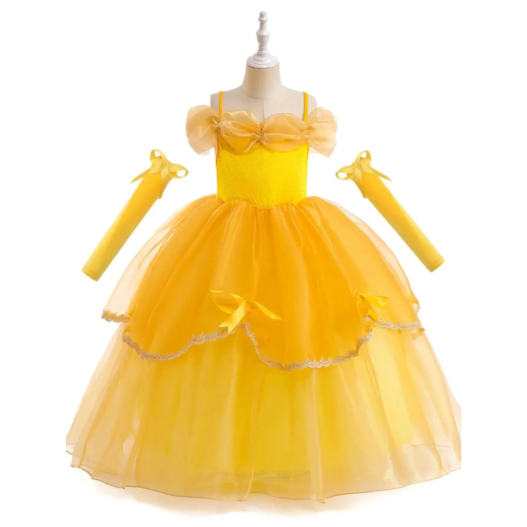 Girl's Princess Costume Set, Including Bow Decor Dress & 1 Pair Arm Sleeves, Elegant Cosplay Costume for Party, Costume For Parties, Birthday Gift for Kids, Party Costume Accessory