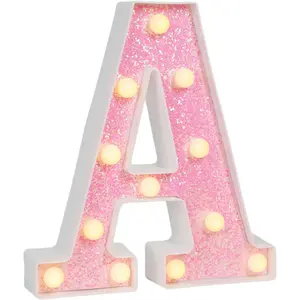 Pink Glitter Marquee Light Up Letters Battery Operated LED Letter Light Signs for Pink Birthday Party Table Decor Girls Bedroom Wall Decor Initial Letter A with Warm White Lights