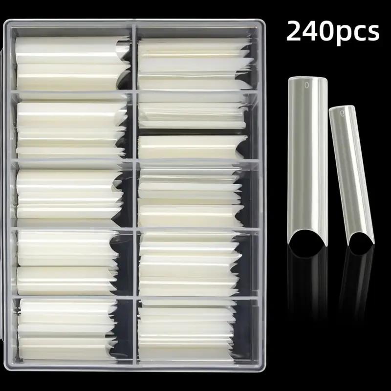 Clear Nail Tips, 240pcs/box Transparent Gloss Full Covered Acrylic Fake Nails, C Curved Square Nails, Solid Color Artificial Nails