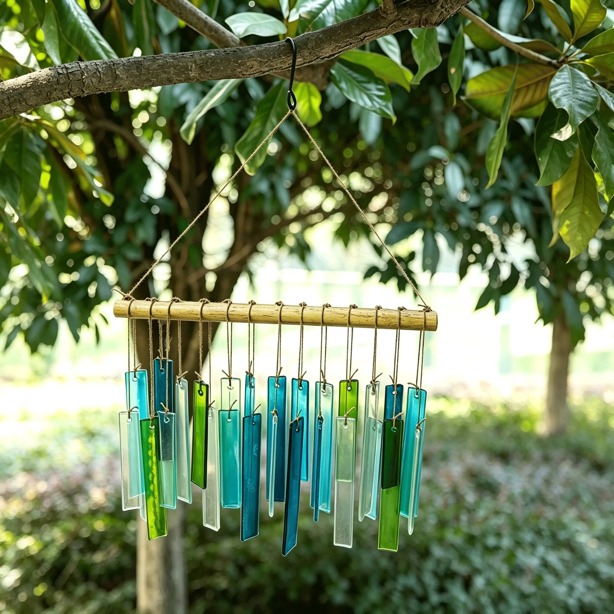 Handmade Glass Wind Chime, Outdoor Sea Glass Garden Wind Chime, Hand-Painted Glass Sunshade, Durable Memorial Clock, Unique Gift for Women