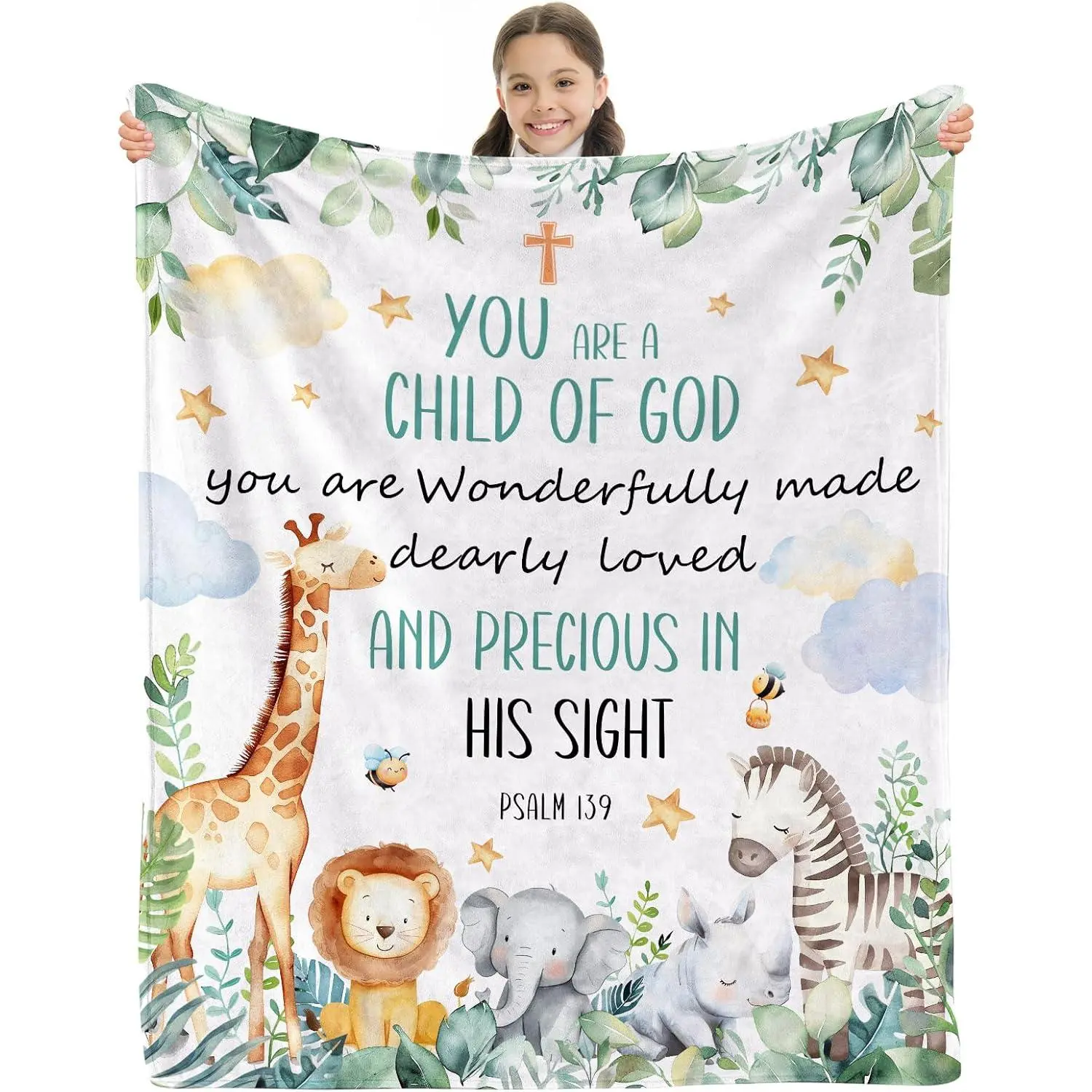 Baptism Gifts for Boys Catholic - Baptism Blanket for Boys Girl, Christening Gifts for Girls, Christian Gifts for Kids, Girls Baptismal Gift Catholic, Christening Blanket for Kids,  Slim Soft One-Side Printing