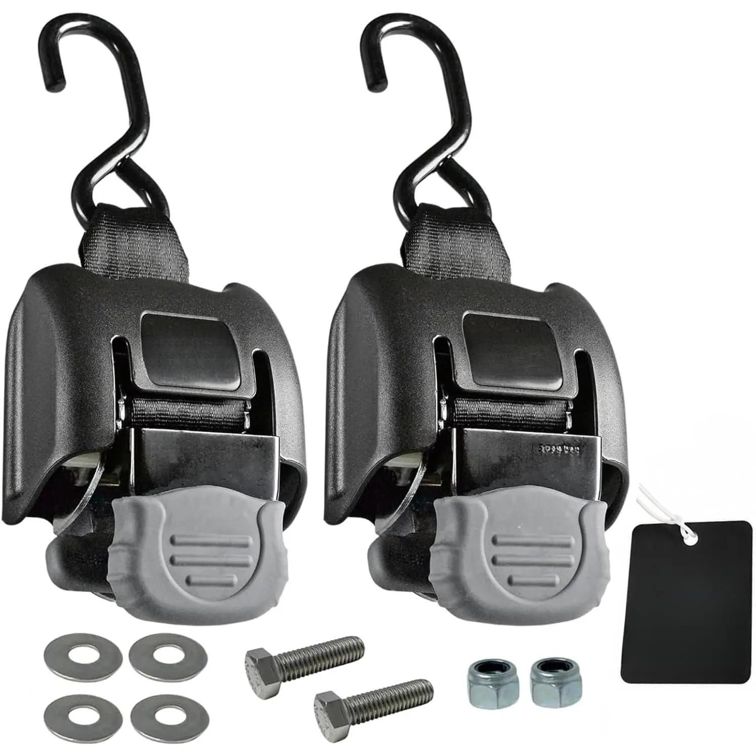 Transom Boat Tie Down Straps to Trailer 2x43-Inch, 2500lbs Break Strength, Bolt On Retractable Ratchet Straps Heavy Duty, 2-Pack