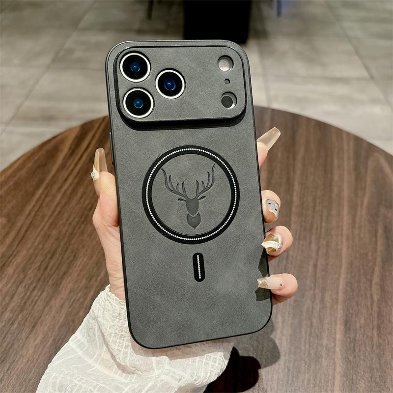 OREKROY Elk Deer Design PU Leather Phone Case For iPhone 17 16 15 14 13 12 Pro Max Shockproof Magnetic Bumper Case Compatible with Mag Safe Wireless Charging Anti-Scratch Camera Protection