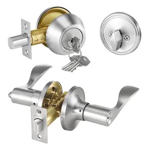 VEVOR Entry Door Locksets with Deadbolt, 5 Pack Satin Nickel Entry Lever and Single Cylinder Deadbolt, Keyed Alike Combo Pack, Fit for 1-3/8" to 1-3/4" Door Thickness, for Entrance and Front Door