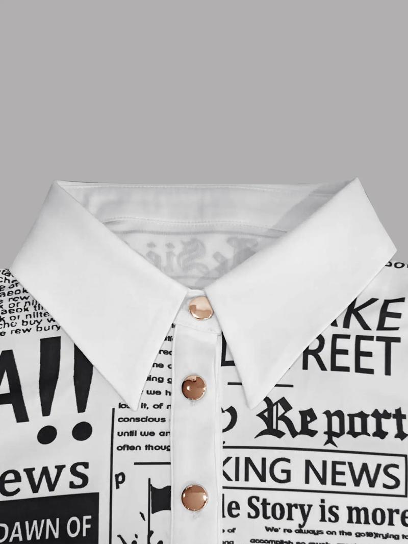 Women's Long Sleeve Casual Shirt with Letter Print, Single Button Front Design, Perfect for Daily Wear & Outdoor Activities, Womenswear