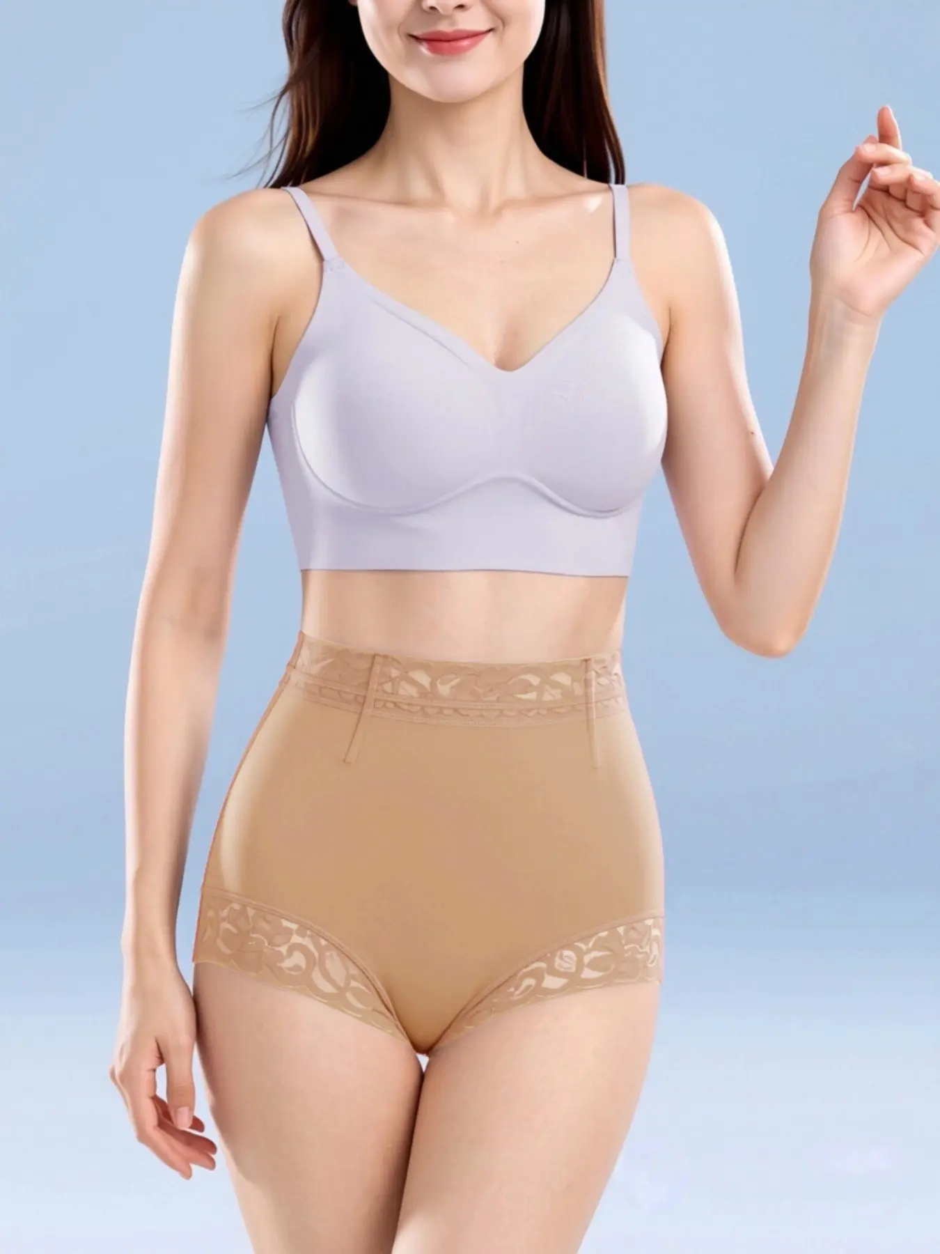 High-Waisted Lace Control Underwear, Lightweight Shaping Design, Lace Trim + Seamless Cut, Daily Wear Comfortable Lingerie