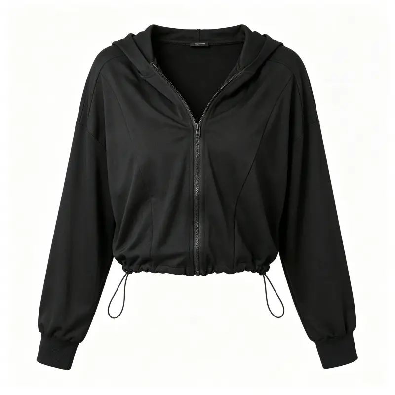 Female Quick Dry Athletic Knit Lightweight Sports Jacket - Cropped Zip-Up, Loose Fit, Drop Shoulder, Adjustable Drawstring Hem, Long Sleeve, Breathable Workout Top, Hooded Hoodies Streetwear, Multi-Size Plus Size, All Seasons