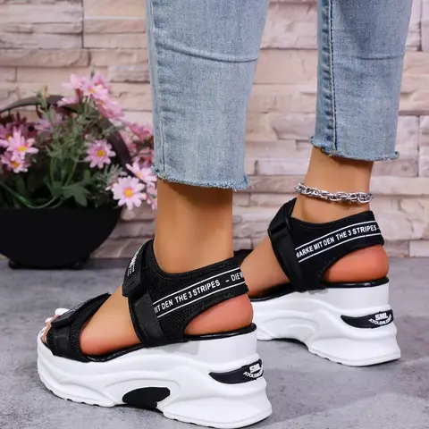 Women's Fashionable Plain Color Velcro Sandals, Fashionable Comfy Sandals, Trendy Sandals, Casual Comfortable Platform Sandals for Daily Wear, Non-slip Sandals for Women & Girls, Walking Shoes, Footwear Sandal