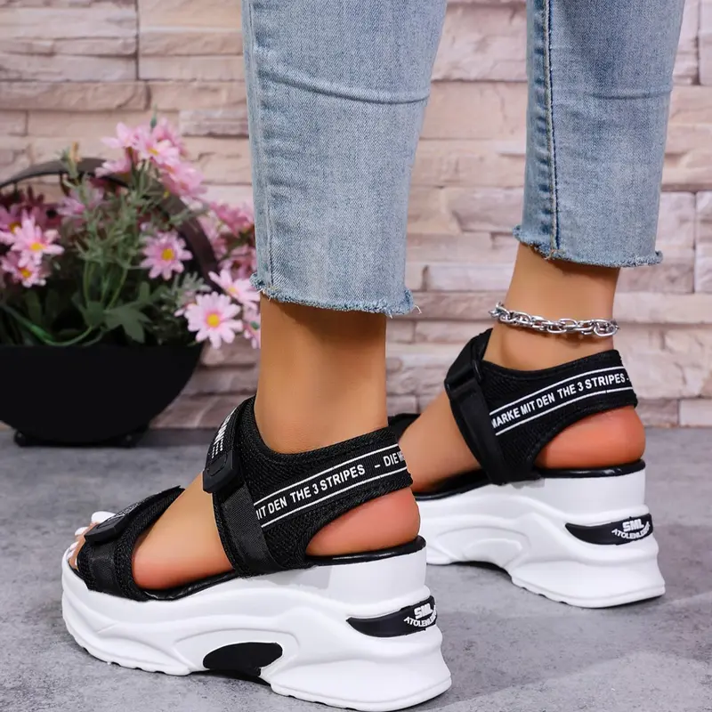 Women's Fashionable Plain Color Velcro Sandals, Fashionable Comfy Sandals, Trendy Sandals, Casual Comfortable Platform Sandals for Daily Wear, Non-slip Sandals for Women & Girls, Walking Shoes, Footwear Sandal