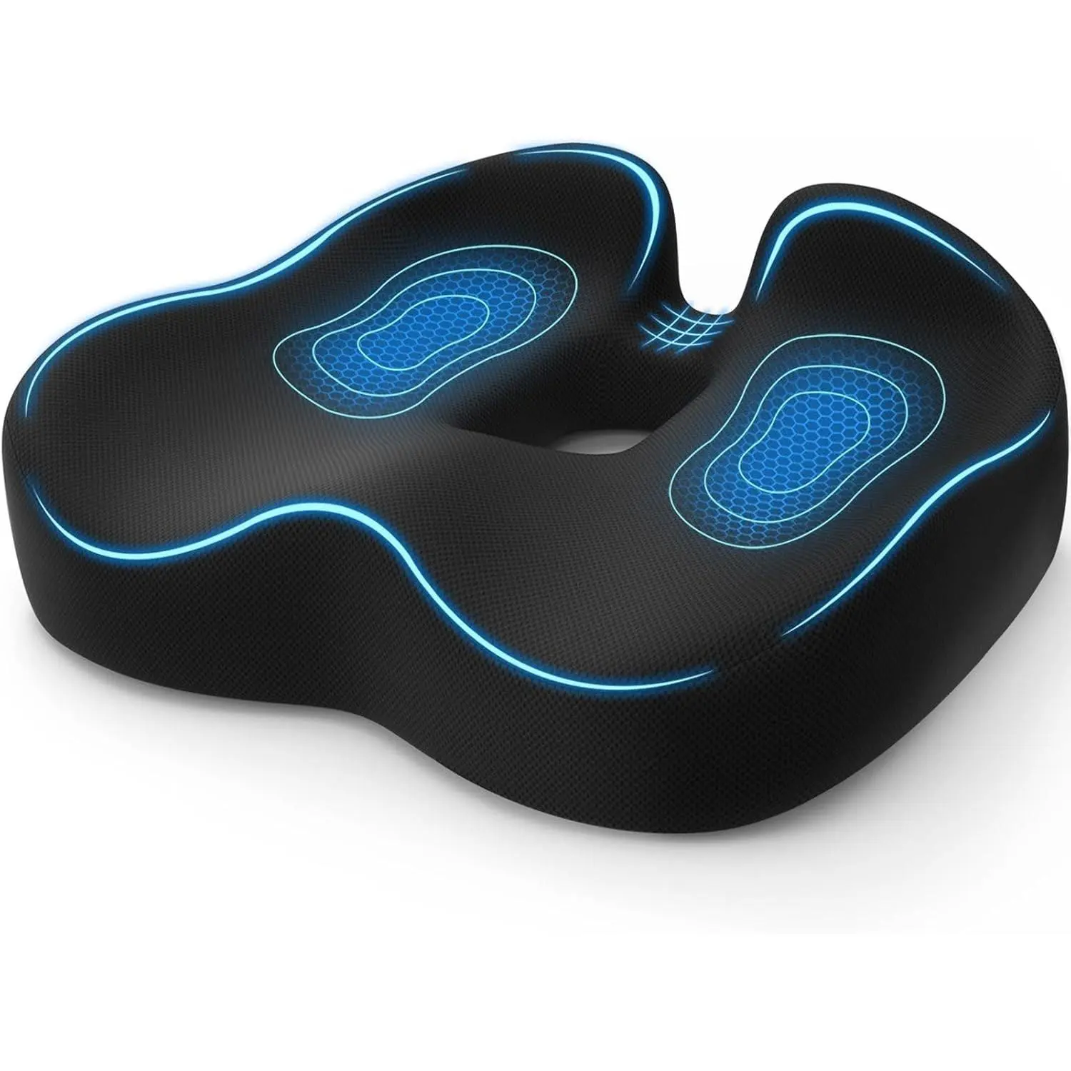 4-Zone Ergonomic Seat Cushion with Coccyx Cutout for Tailbone Pain Relief, Non-Slip Breathable Washable Mesh, Versatile for Office Chair, Car, Wheelchair, BlackGift