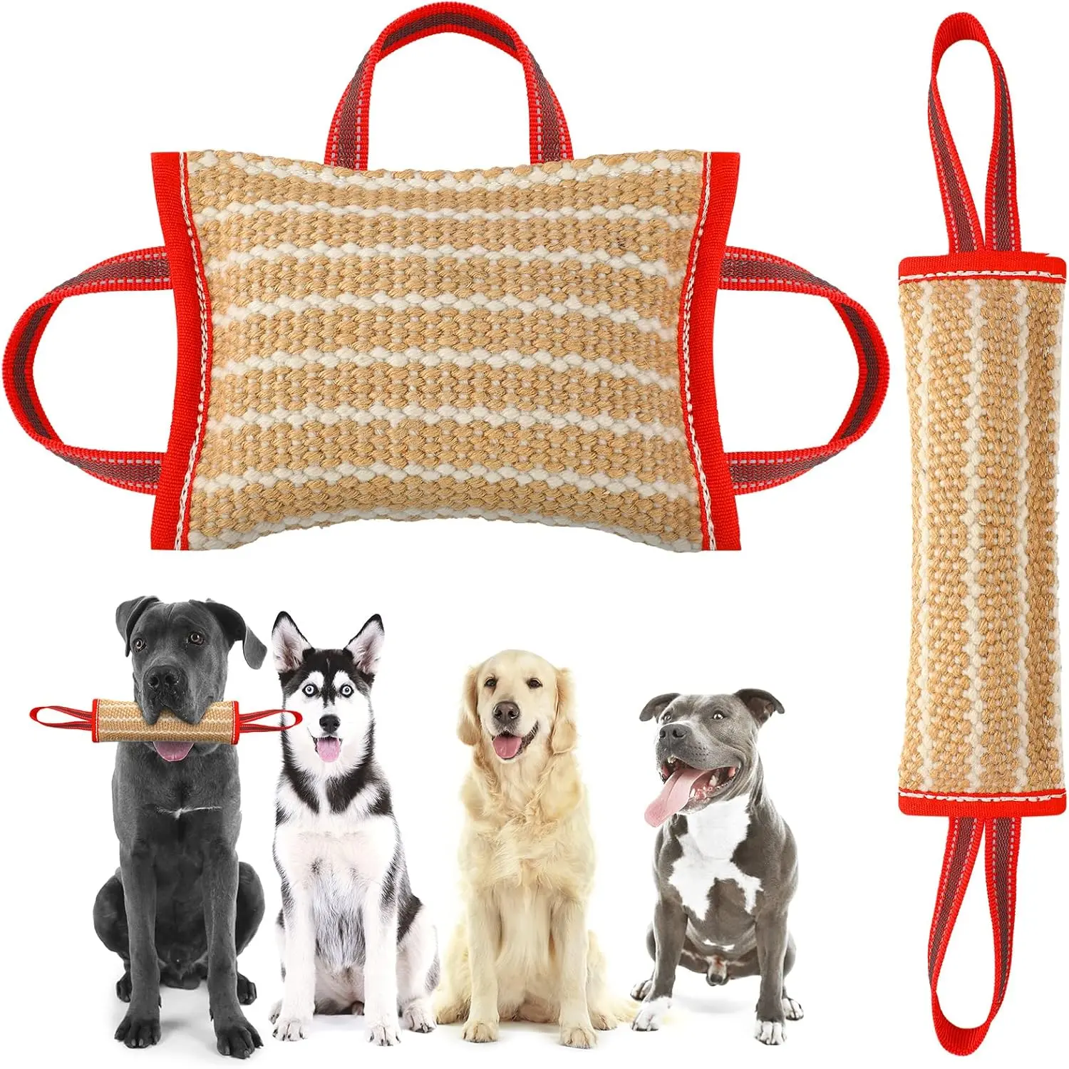 2 count  Bite Pillow Tug  with  Handles  Tug of War  Tools Jute Bite  for Puppy Young Small Medium Pets Interactive Play  Equipment